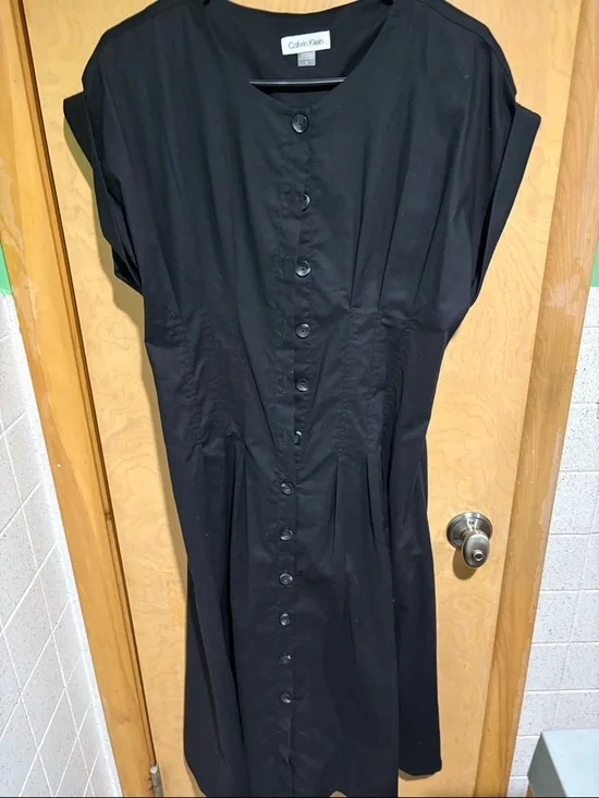 Calvin Klein Black Button-Front Midi Dress - Picture 1 of 6